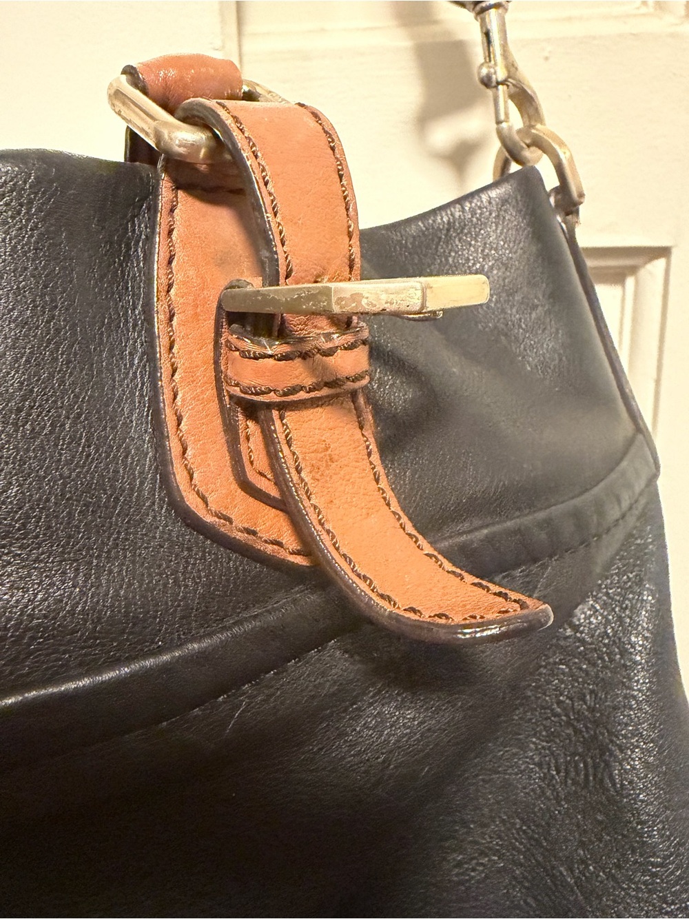 MCM Black Leather Tote with Brown Handles and Strap - Picture 8 of 17